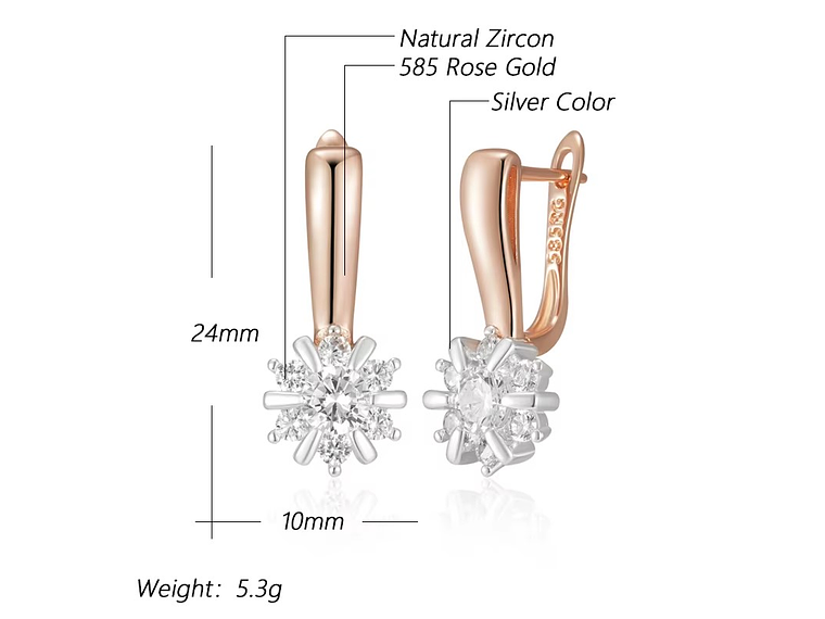 Aros Colgantes Flor de Circones Dorado Rosa 3