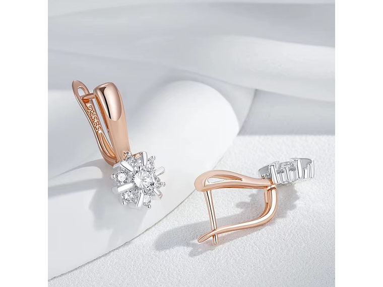 Aros Colgantes Flor de Circones Dorado Rosa 4