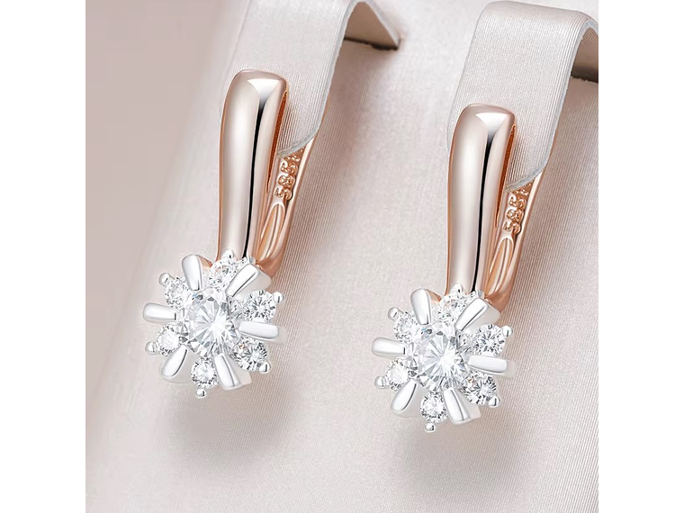 Aros Colgantes Flor de Circones Dorado Rosa 5