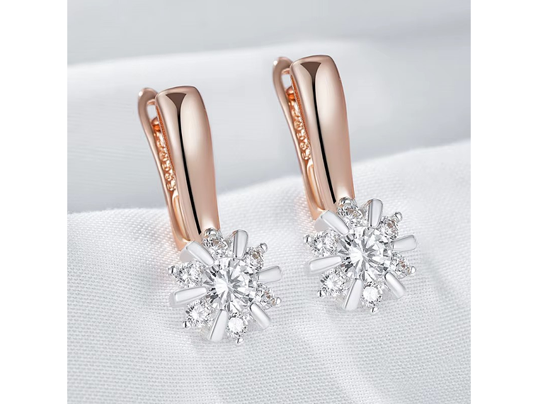 Aros Colgantes Flor de Circones Dorado Rosa 6