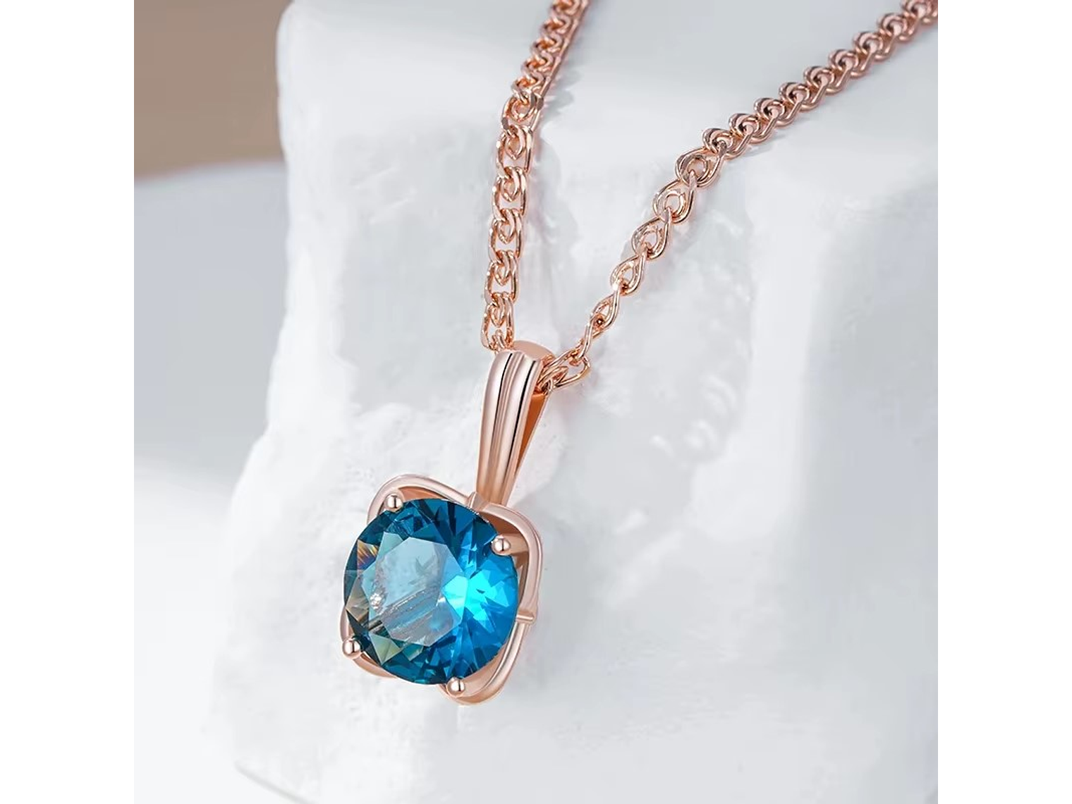 Collar Cristal Azul Circular Dorado Rosa 2