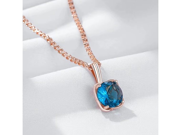 Collar Cristal Azul Circular Dorado Rosa 5