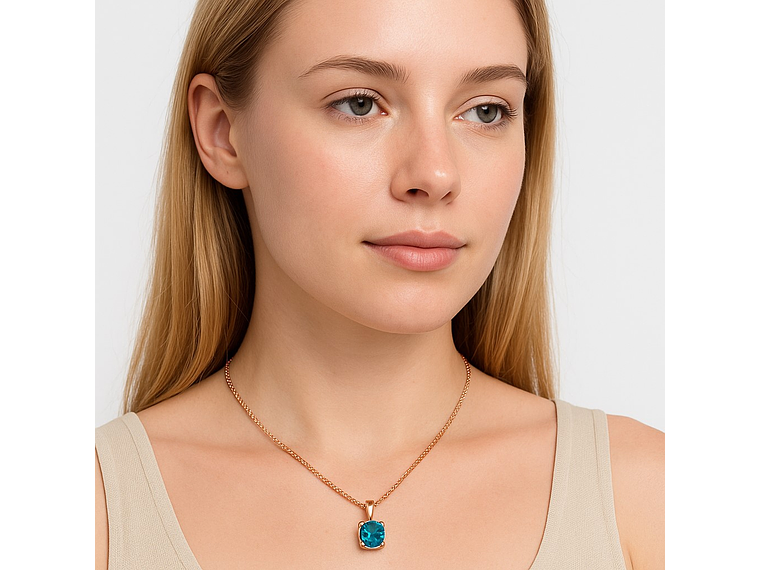 Collar Cristal Azul Circular Dorado Rosa 6