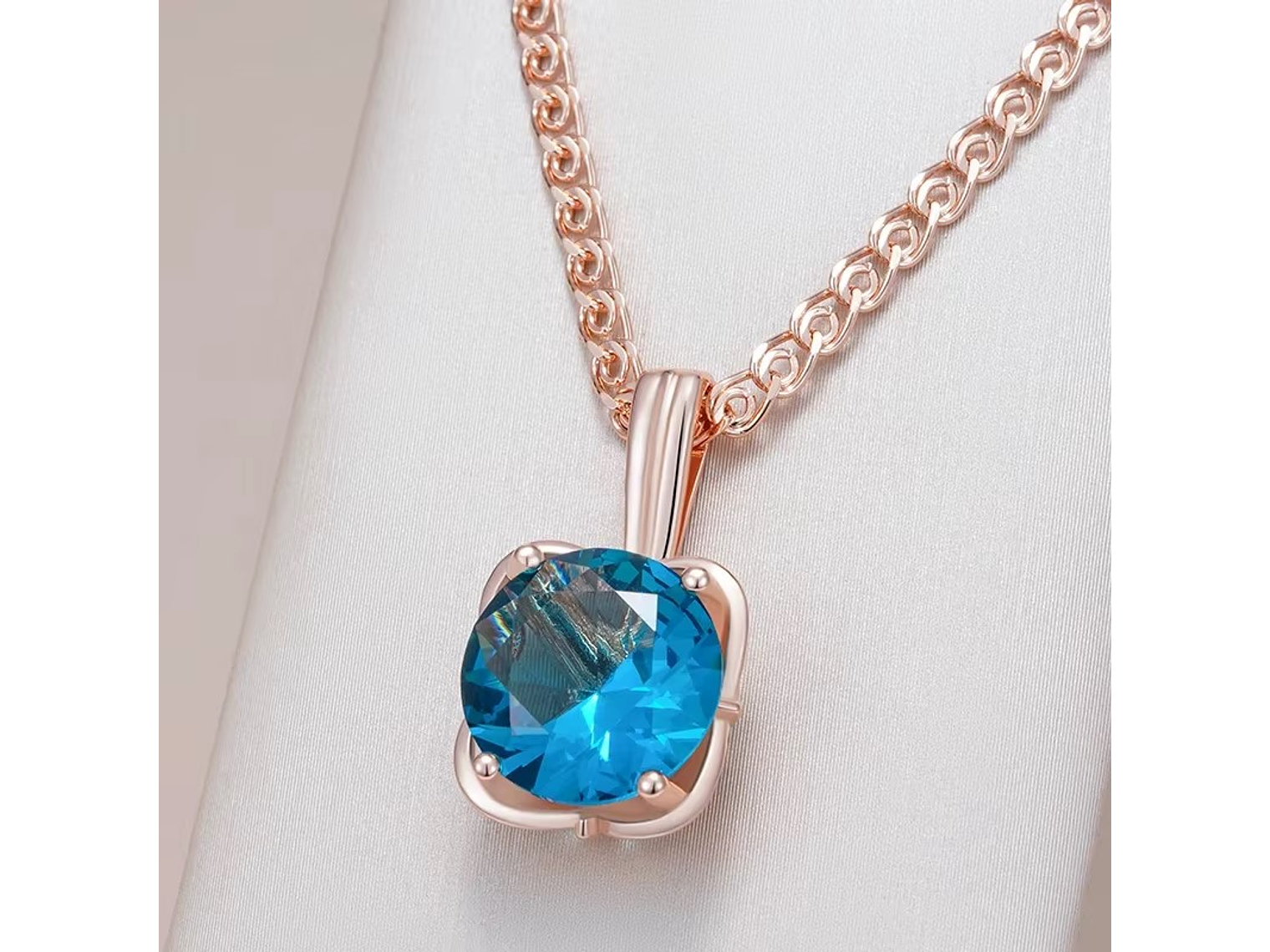 Collar Cristal Azul Circular Dorado Rosa 7