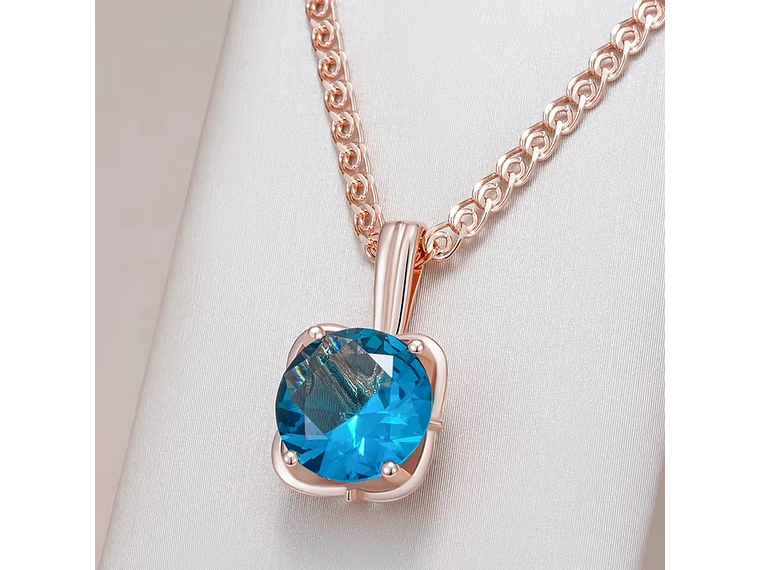 Collar Cristal Azul Circular Dorado Rosa 7