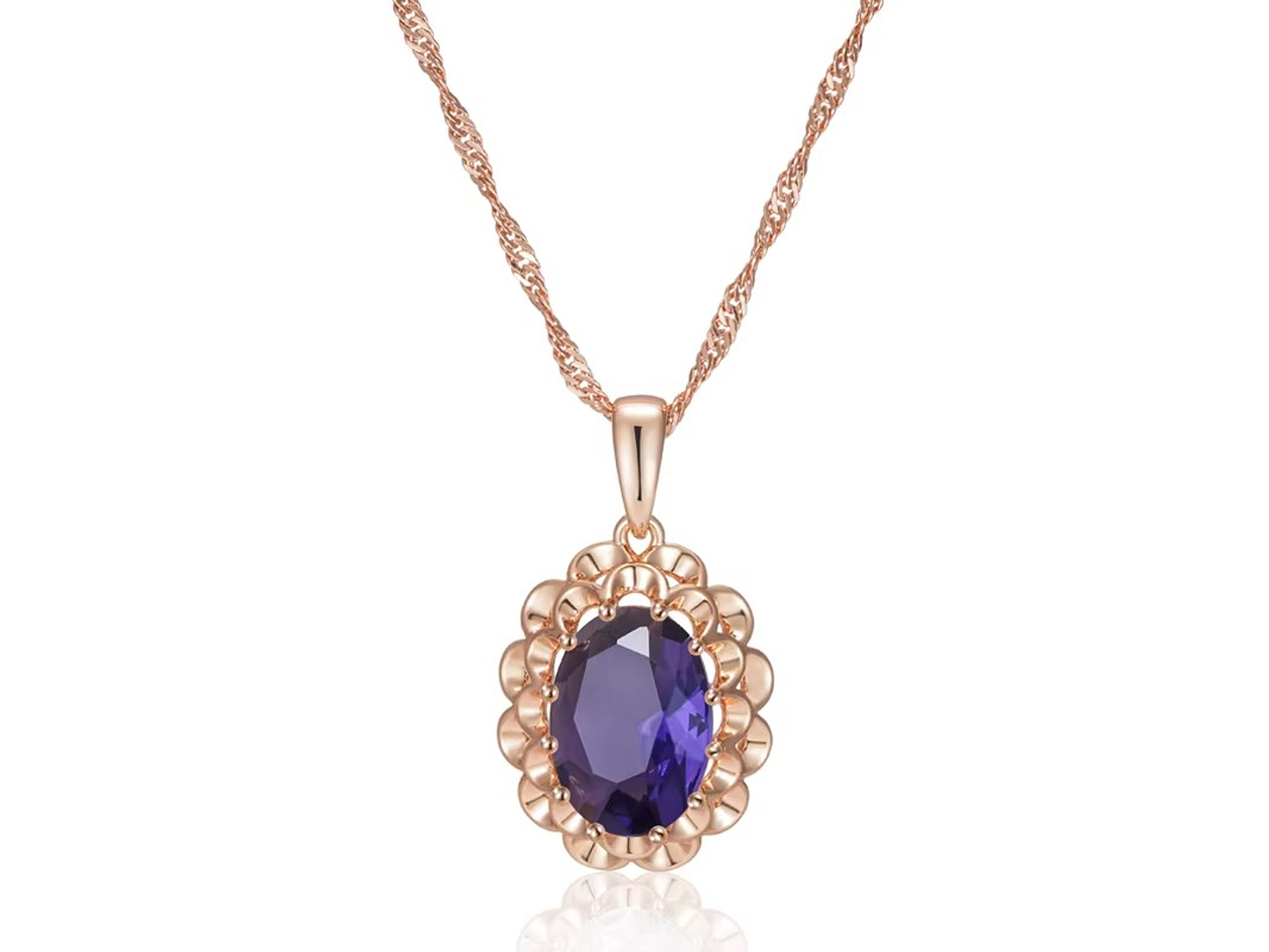 Collar Cristal Purpura Ovalado Dorado Rosa 1