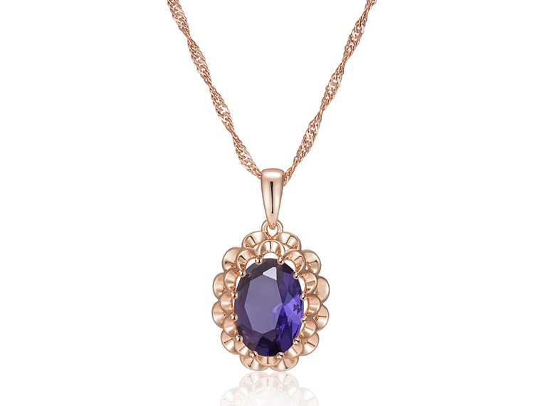 Collar Cristal Purpura Ovalado Dorado Rosa 1