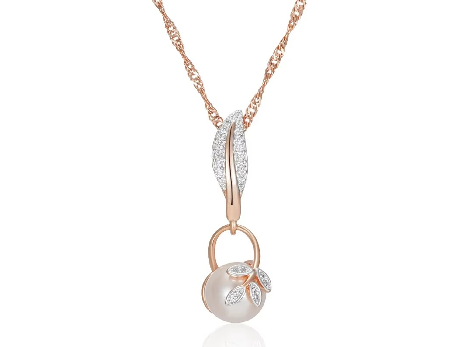 Collar Hojas Perla y Circones Dorado Rosa 1