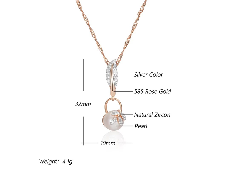 Collar Hojas Perla y Circones Dorado Rosa 3