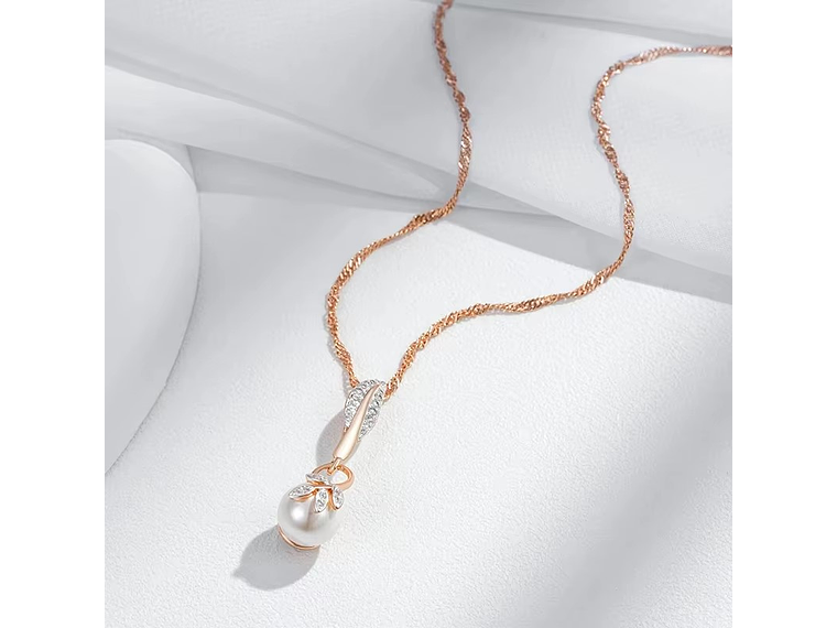 Collar Hojas Perla y Circones Dorado Rosa 4