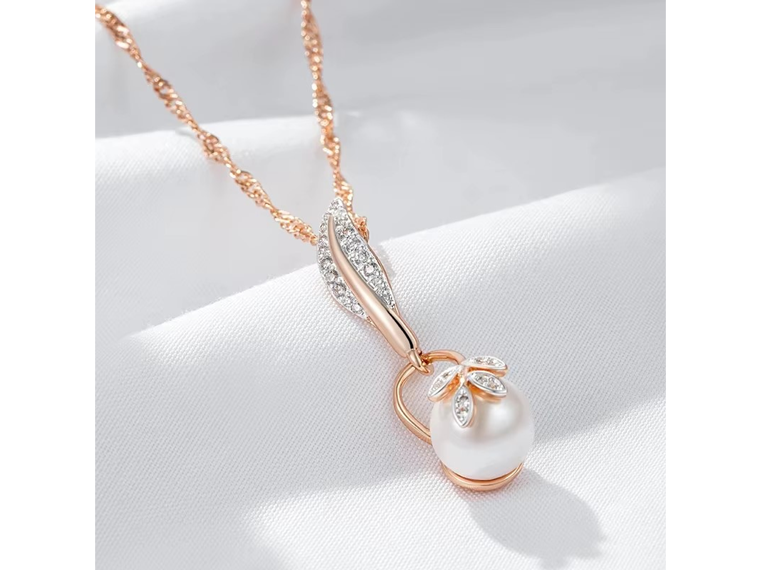 Collar Hojas Perla y Circones Dorado Rosa 8