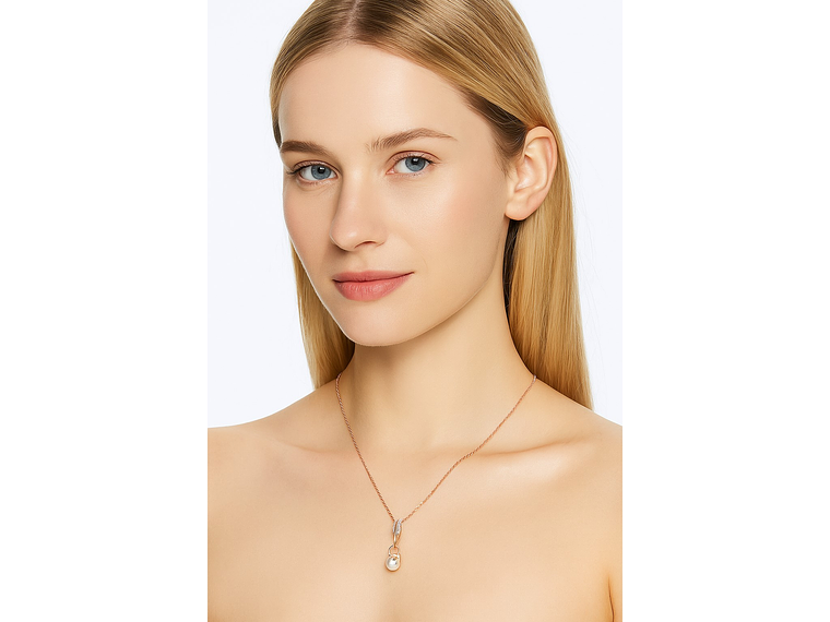 Collar Hojas Perla y Circones Dorado Rosa 2