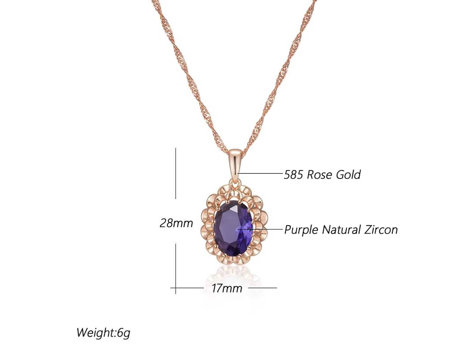 Collar Cristal Purpura Ovalado Dorado Rosa 3