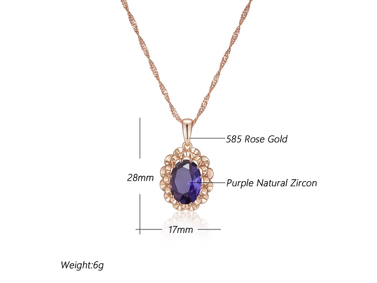 Collar Cristal Purpura Ovalado Dorado Rosa 3