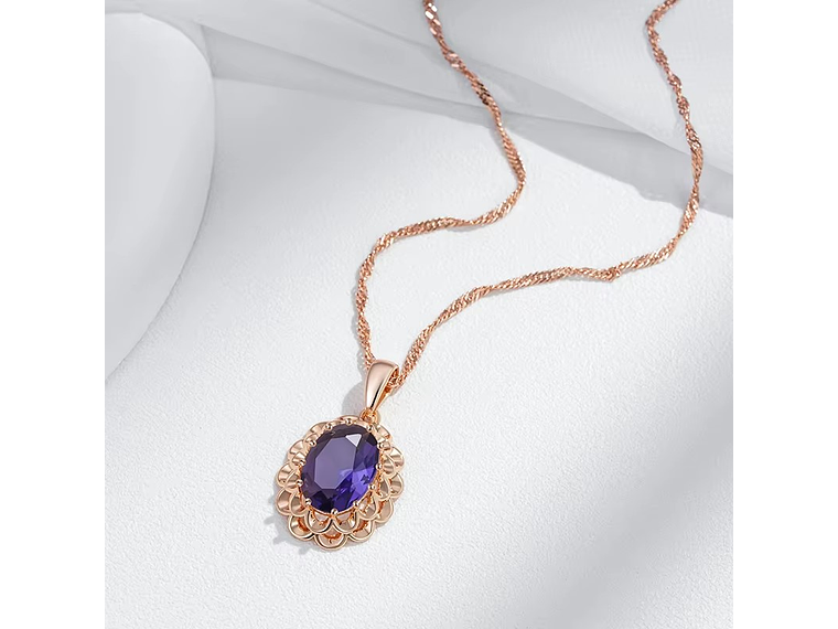 Collar Cristal Purpura Ovalado Dorado Rosa 5