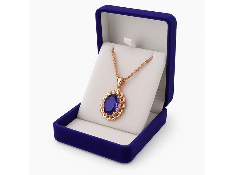 Collar Cristal Purpura Ovalado Dorado Rosa 2