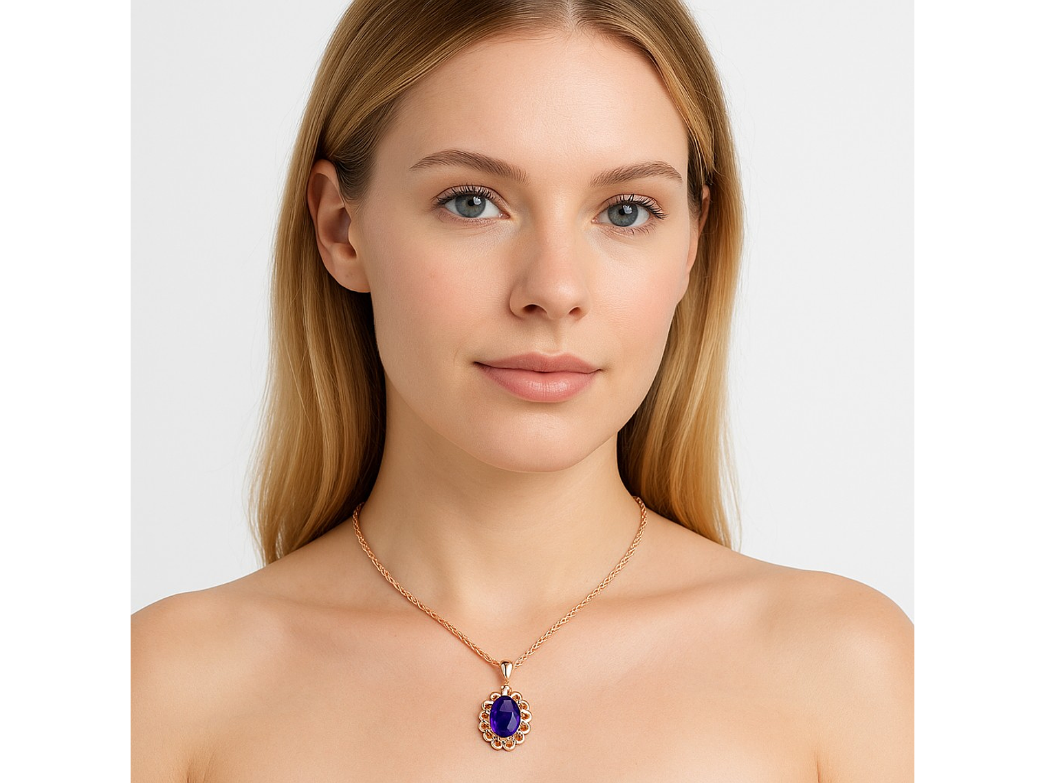 Collar Cristal Purpura Ovalado Dorado Rosa 8