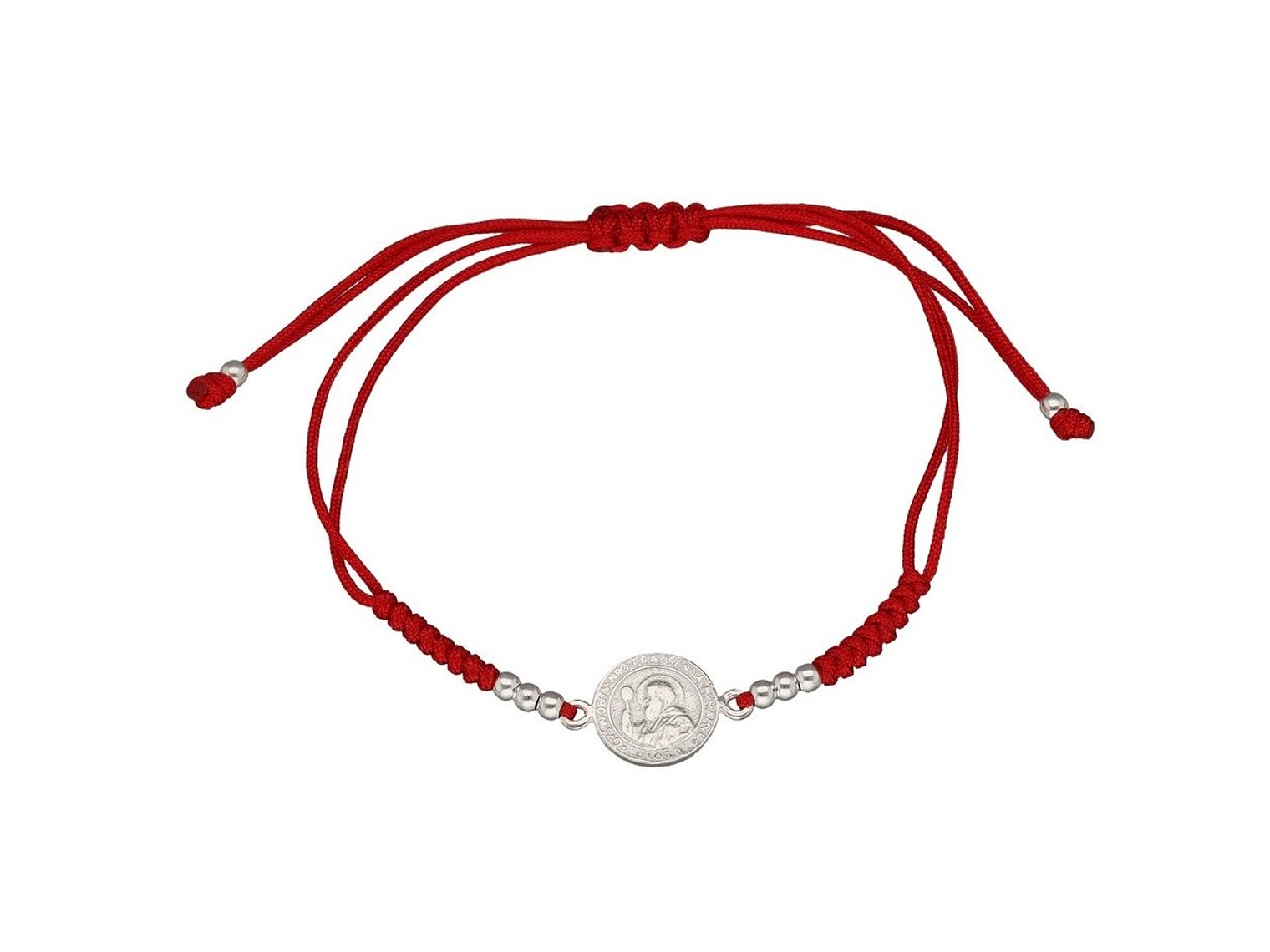 Pulsera Plata 925 Hilo Rojo Trenzado Bolitas San Benito 2
