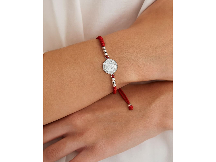 Pulsera Plata 925 Hilo Rojo Trenzado Bolitas San Benito 4