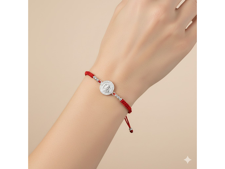 Pulsera Plata 925 Hilo Rojo Trenzado Bolitas San Benito 5