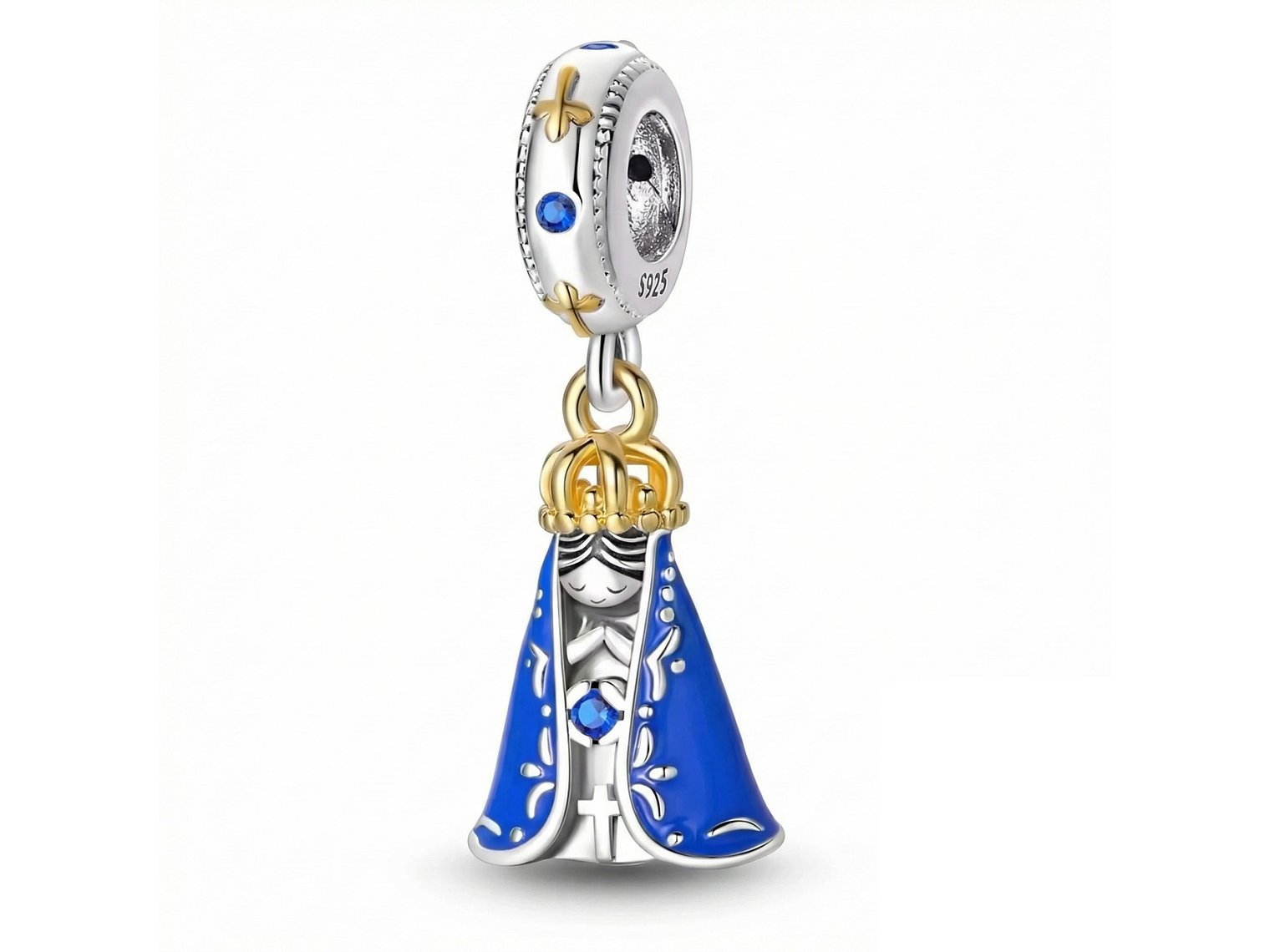Charm Plata 925 Virgen Manto Azul y Corona Dorada 1