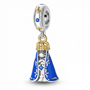 Charm Plata 925 Virgen Manto Azul y Corona Dorada
