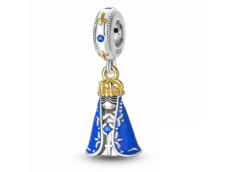 Charm Plata 925 Virgen Manto Azul y Corona Dorada 1