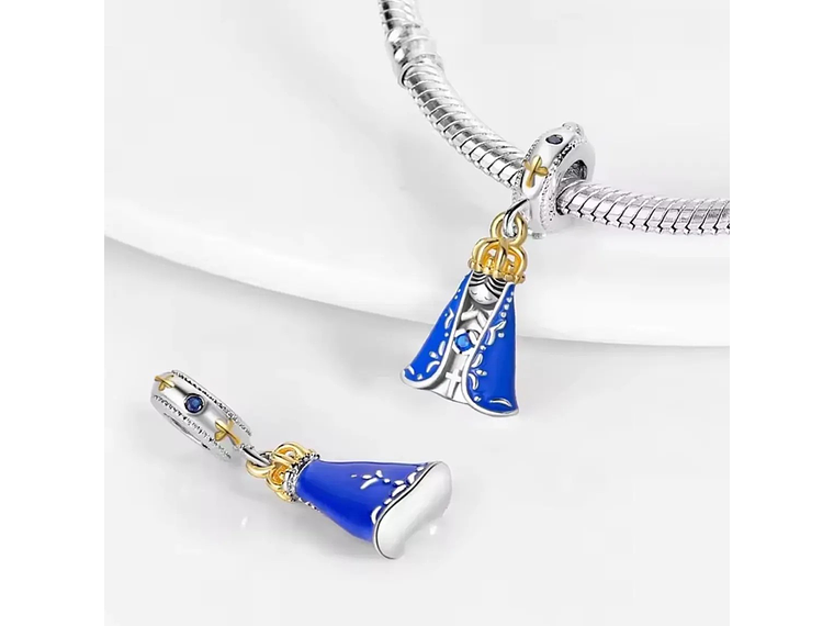 Charm Plata 925 Virgen Manto Azul y Corona Dorada 3