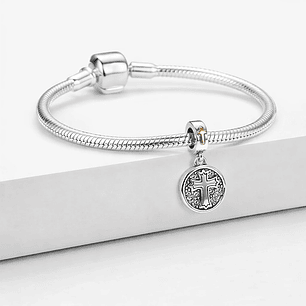 Charm Plata 925 Colgante Medalla Cruz Dios