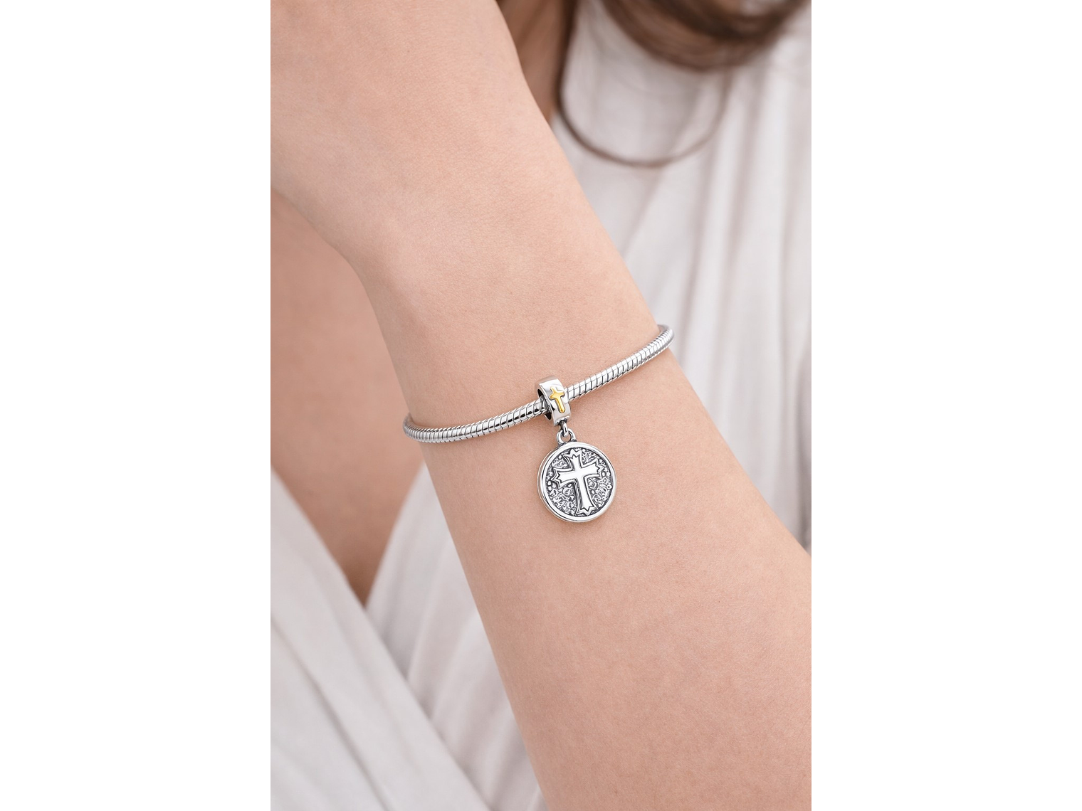 Charm Plata 925 Colgante Medalla Cruz Dios 4