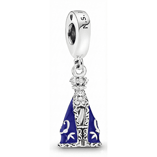 Charm Plata 925 Virgen N.S de Aparecida Manto Azul