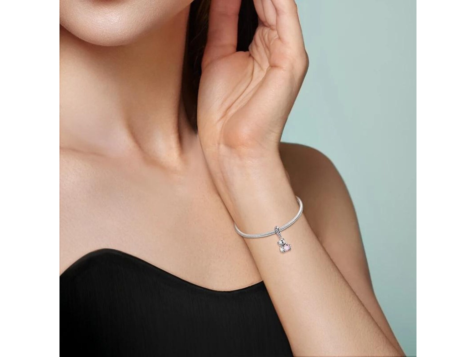 Charm Plata 925 Osito Con Corazón Cristal Rosado 7