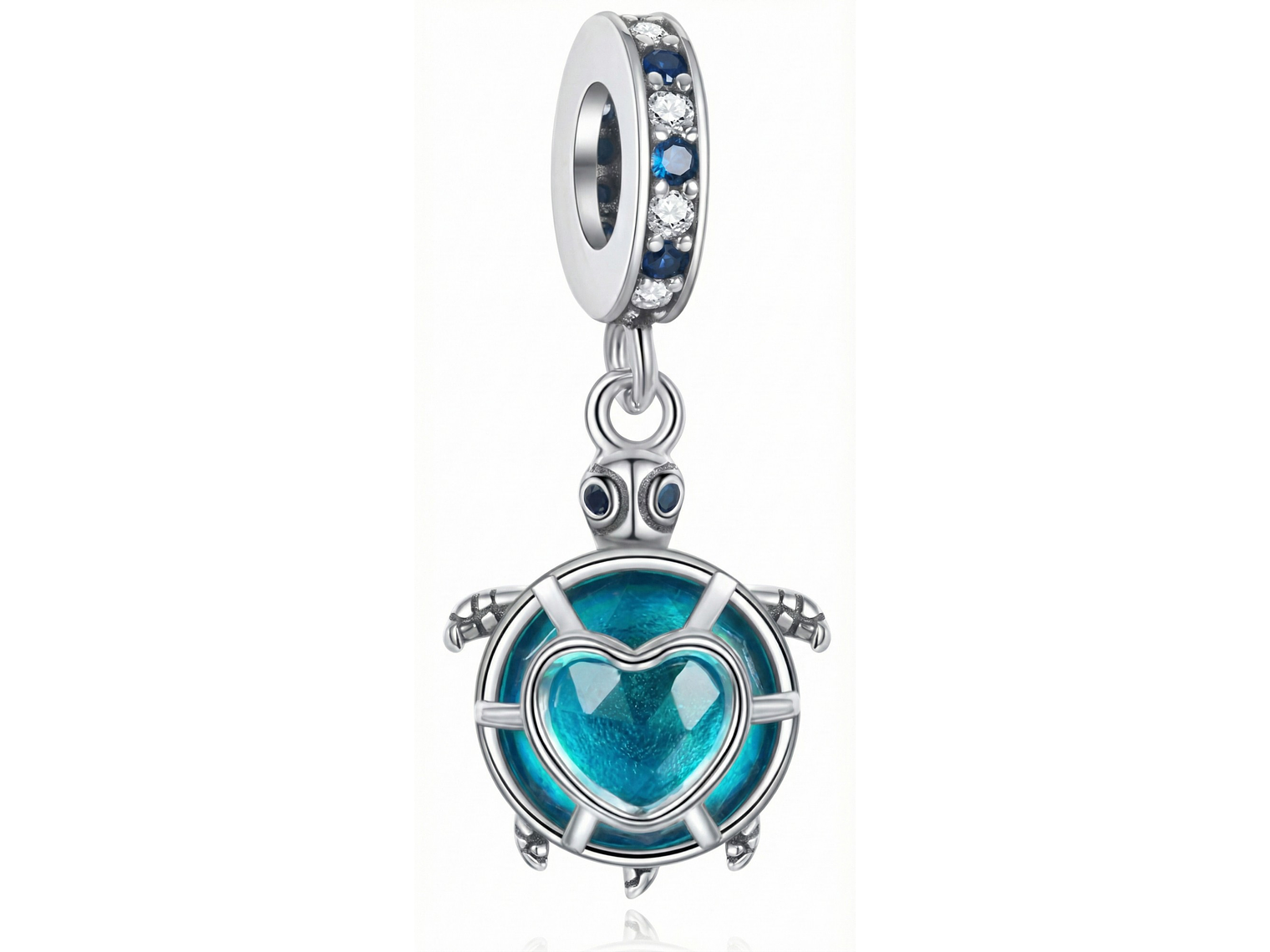 Charm Dije Colgante Plata 925 Tortuga Azul Corazón 1