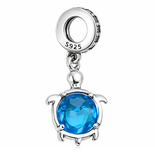 Charm Dije Colgante Plata 925 Tortuga Azul Corazón