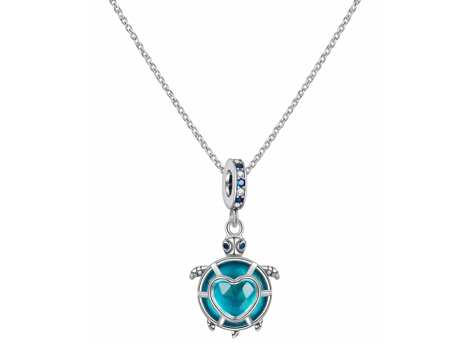 Charm Dije Colgante Plata 925 Tortuga Azul Corazón 3