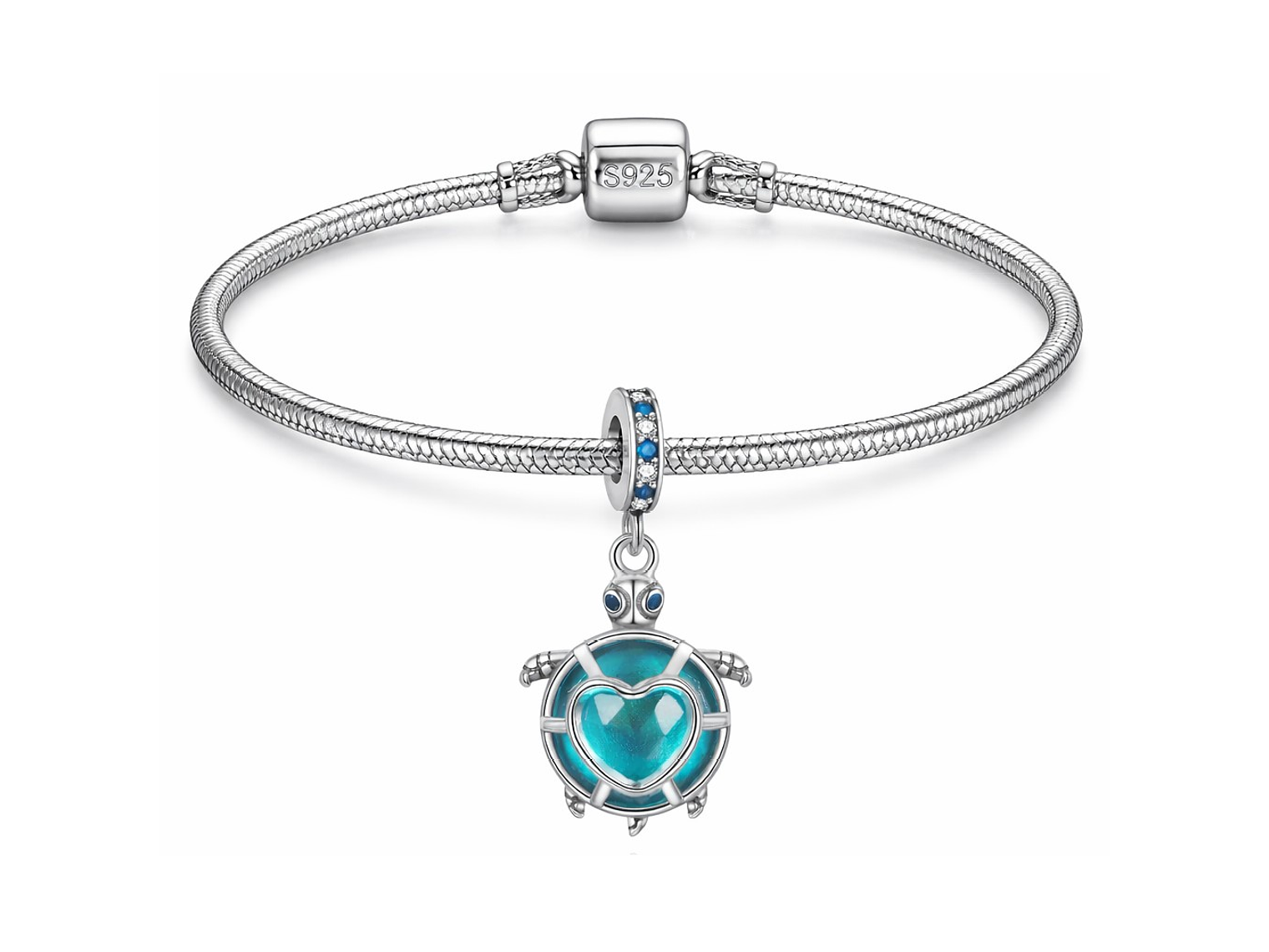 Charm Dije Colgante Plata 925 Tortuga Azul Corazón 4