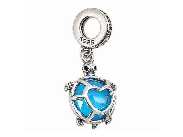 Charm Dije Colgante Plata 925 Tortuga Azul Corazón 5