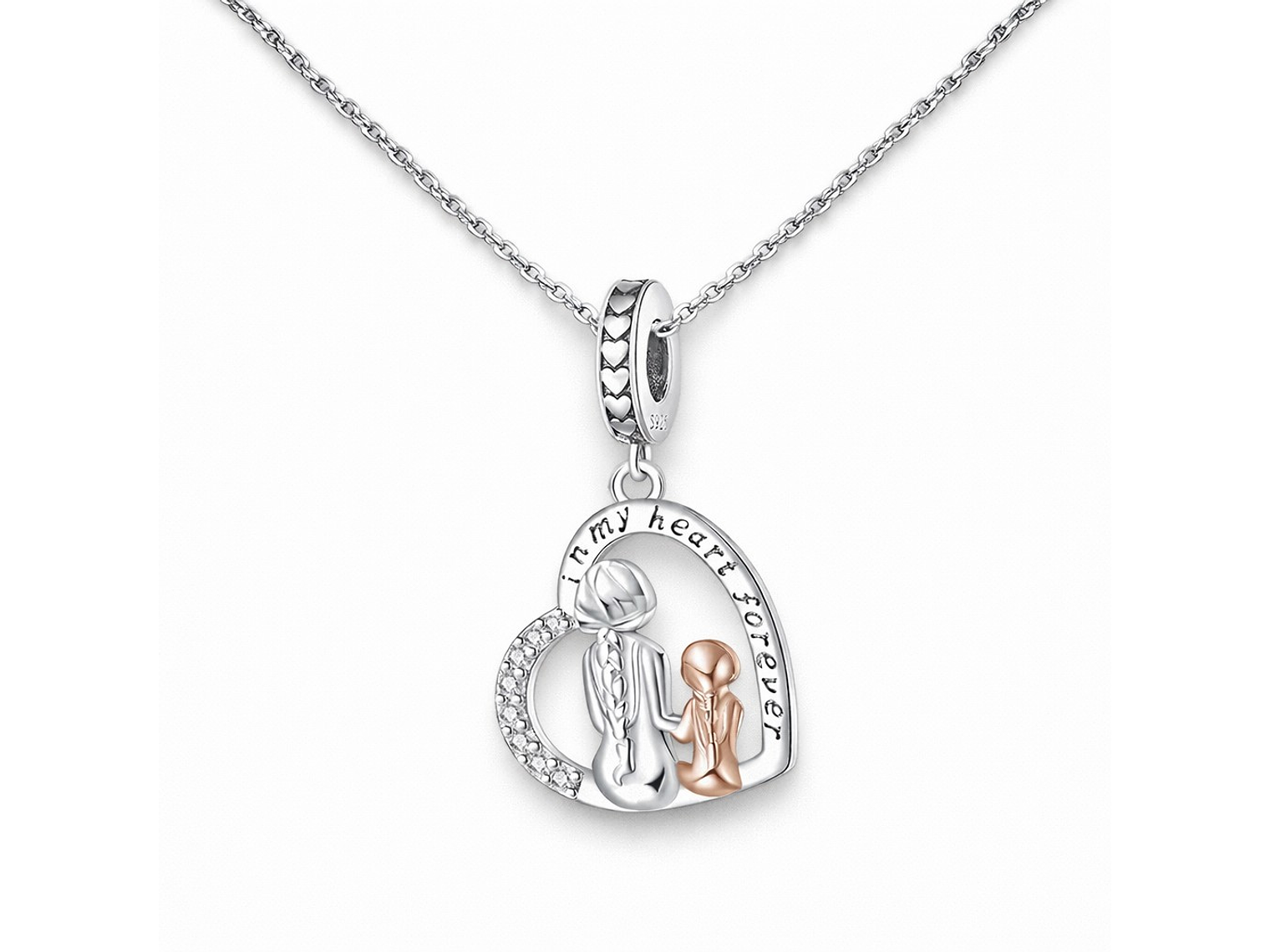 Charm Dije Colgante Plata 925 Corazón Mama e Hija 2
