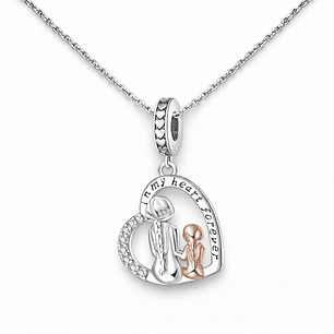 Charm Dije Colgante Plata 925 Corazón Mama e Hija