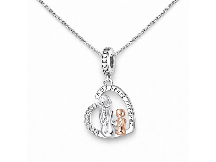 Charm Dije Colgante Plata 925 Corazón Mama e Hija 2