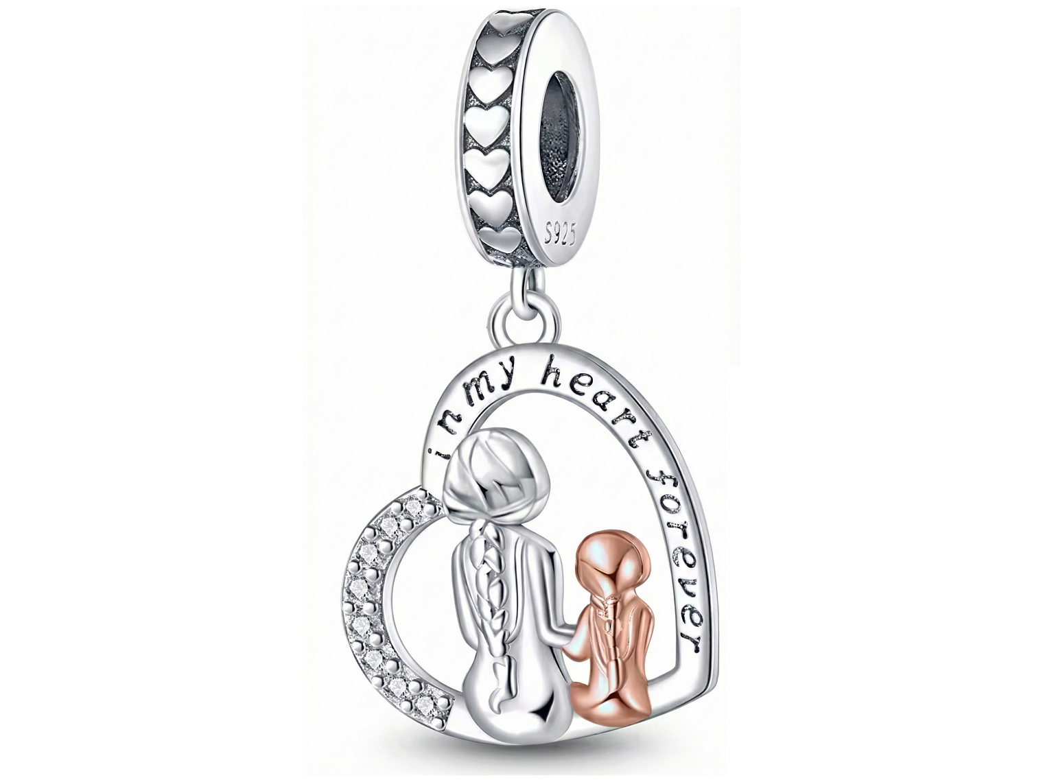 Charm Dije Colgante Plata 925 Corazón Mama e Hija 1