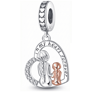 Charm Dije Colgante Plata 925 Corazón Mama e Hija