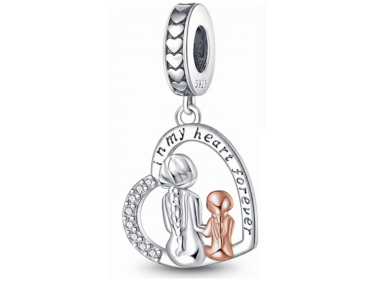 Charm Dije Colgante Plata 925 Corazón Mama e Hija 1