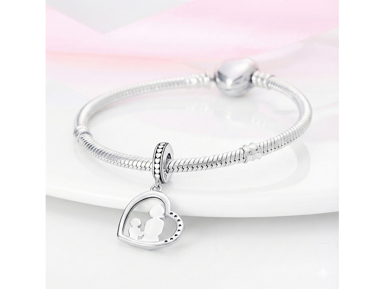 Charm Dije Colgante Plata 925 Corazón Mama e Hija 3