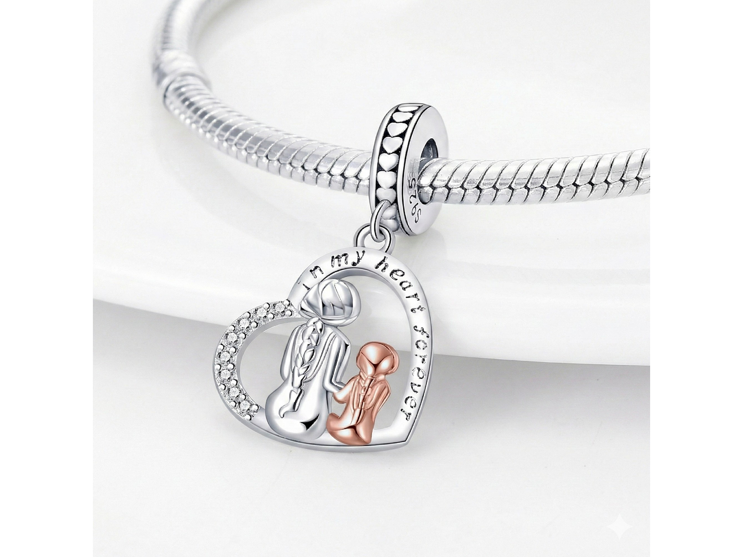 Charm Dije Colgante Plata 925 Corazón Mama e Hija 4