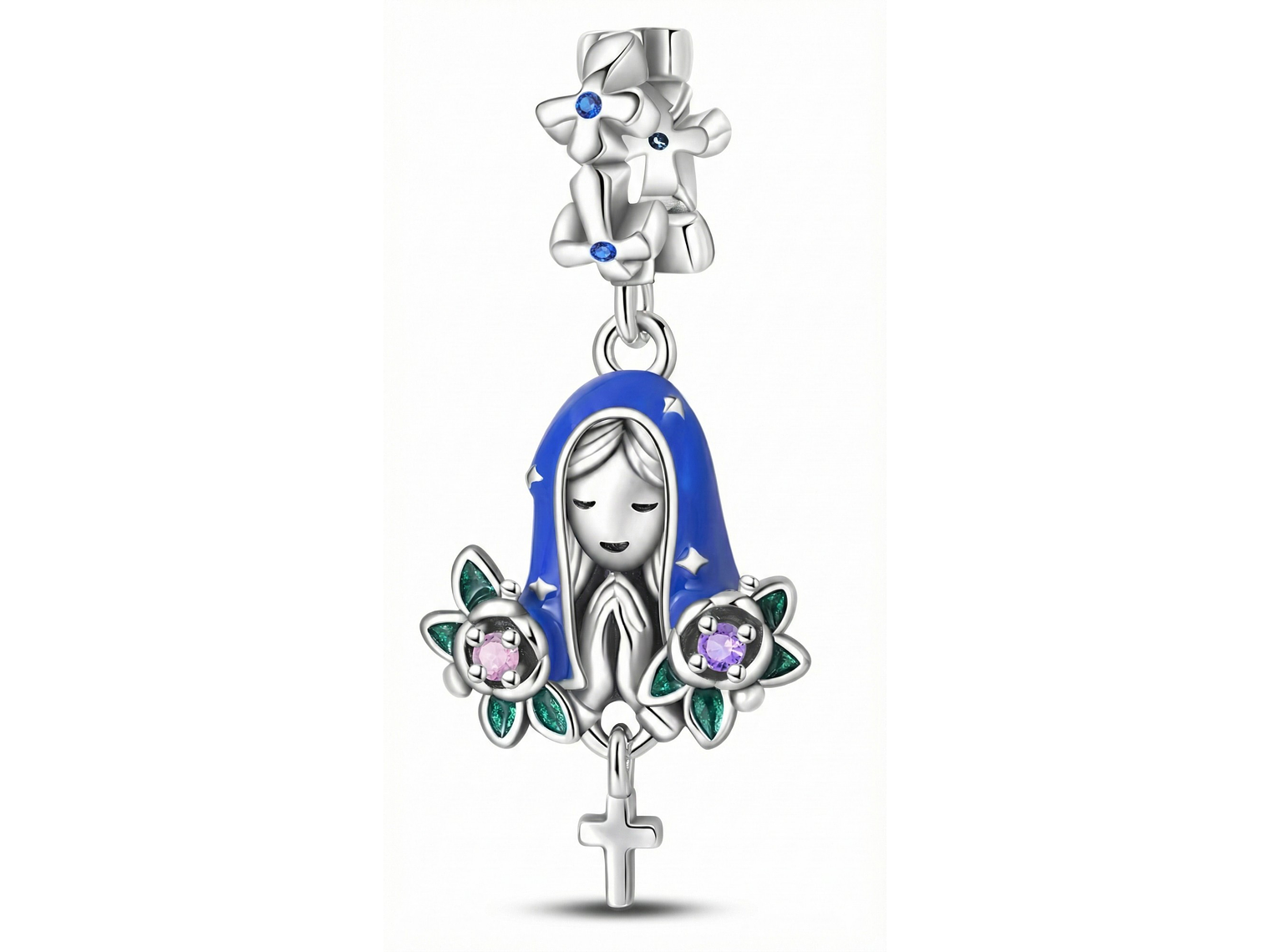 Charm Dije Plata 925 Virgen María Flor de Loto 1