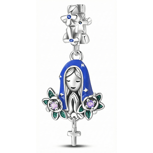 Charm Dije Plata 925 Virgen María Flor de Loto