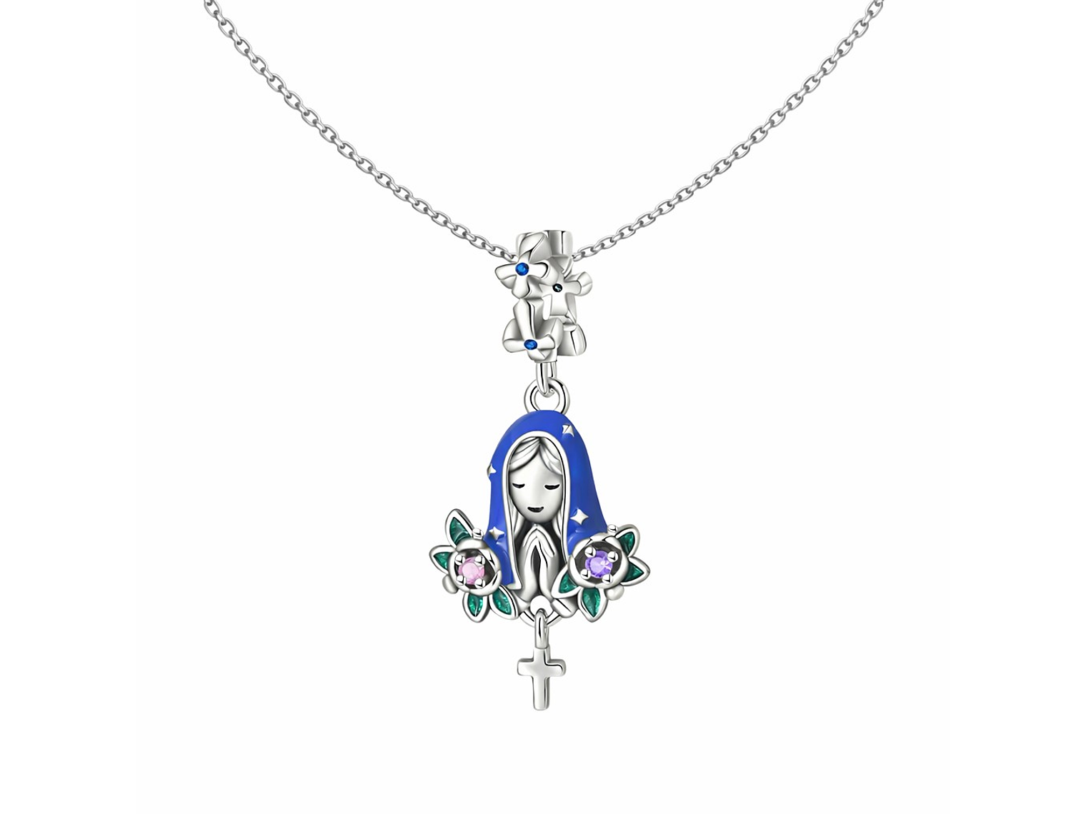 Charm Dije Plata 925 Virgen María Flor de Loto 2
