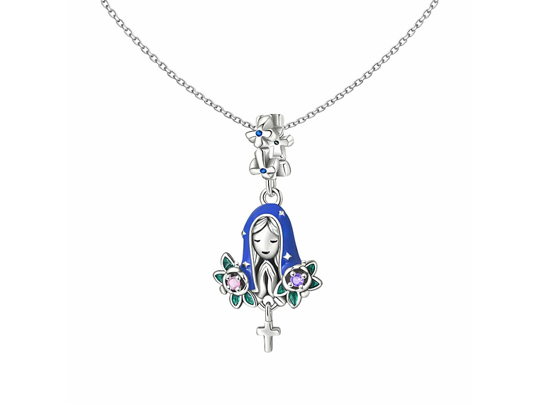 Charm Dije Plata 925 Virgen María Flor de Loto 2