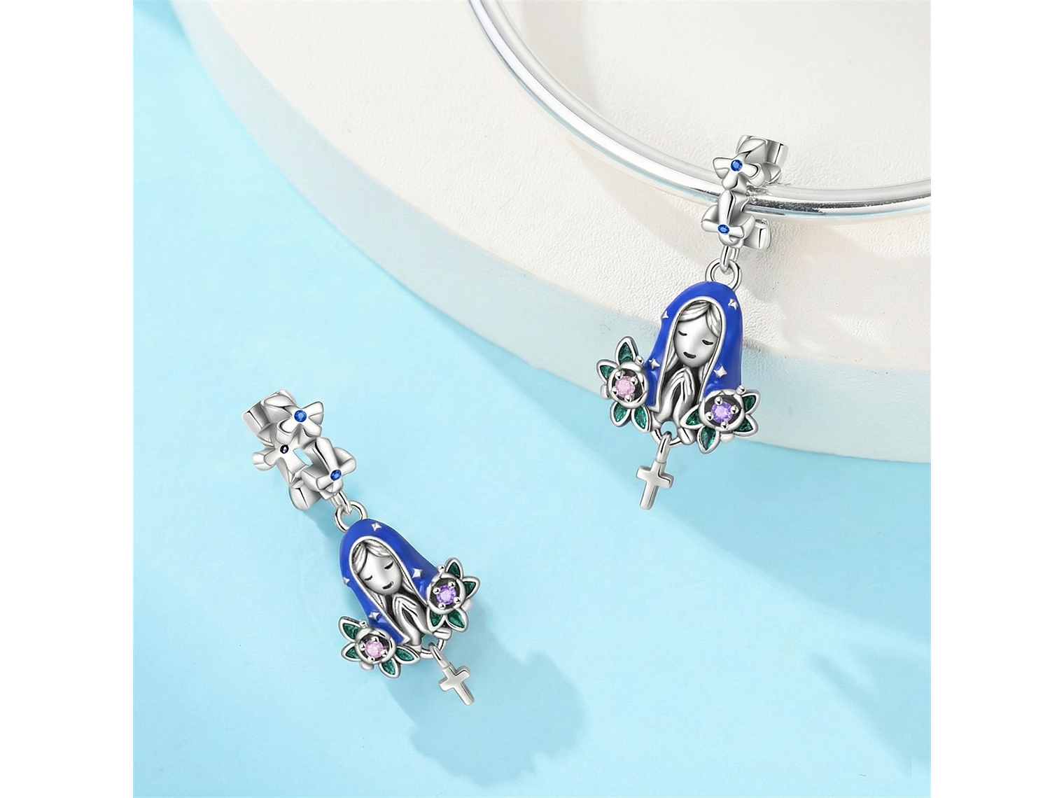 Charm Dije Plata 925 Virgen María Flor de Loto 3